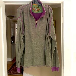 ROBERT GRAHAM 1/4 Zip Cotton Green Purple Sweater. Size 2XL